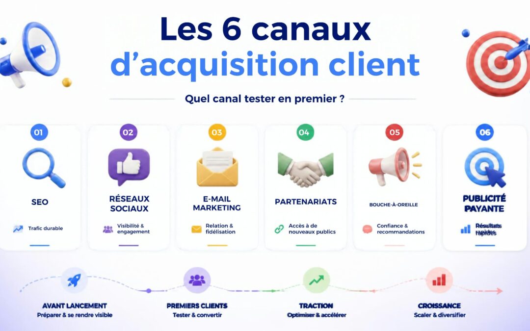 Les 6 canaux d&rsquo;acquisition client et comment savoir lequel tester en premier